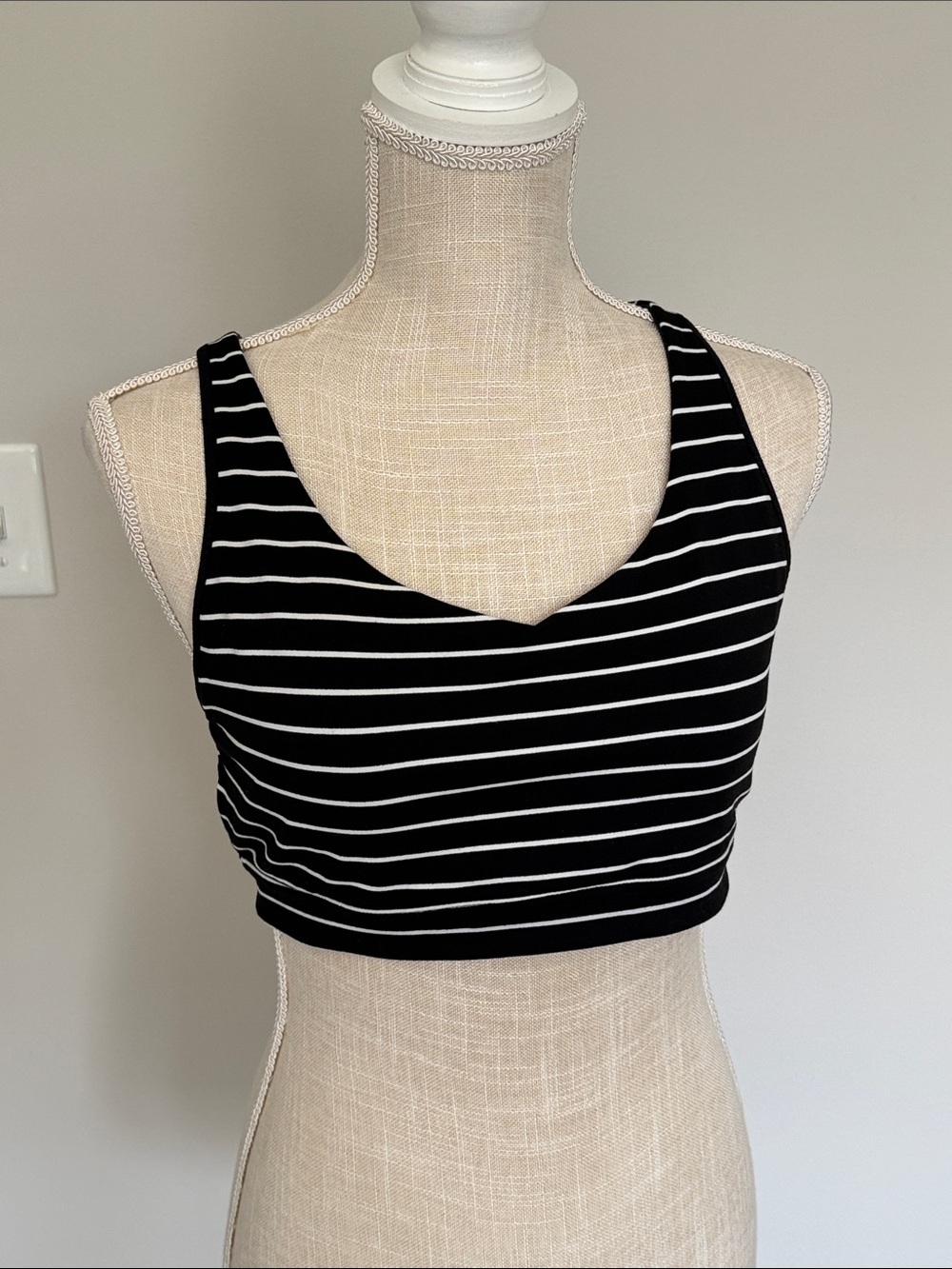 Athleta Black and White Stripe Sports Bra